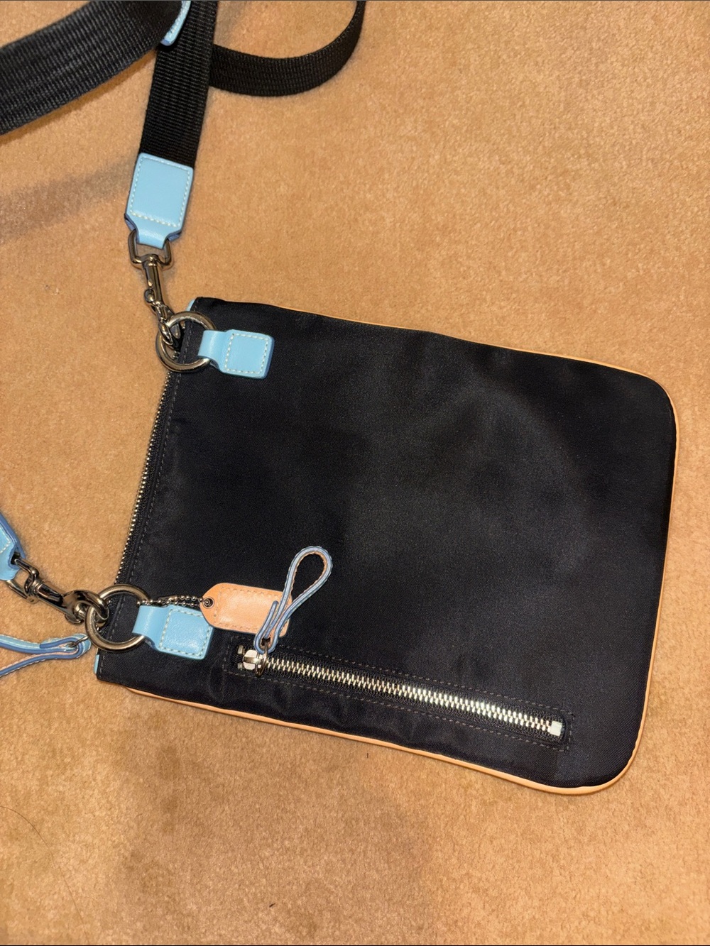 Coach Black Crossbody with Tan Trim and Light Blue Accents - Picture 7 of 9
